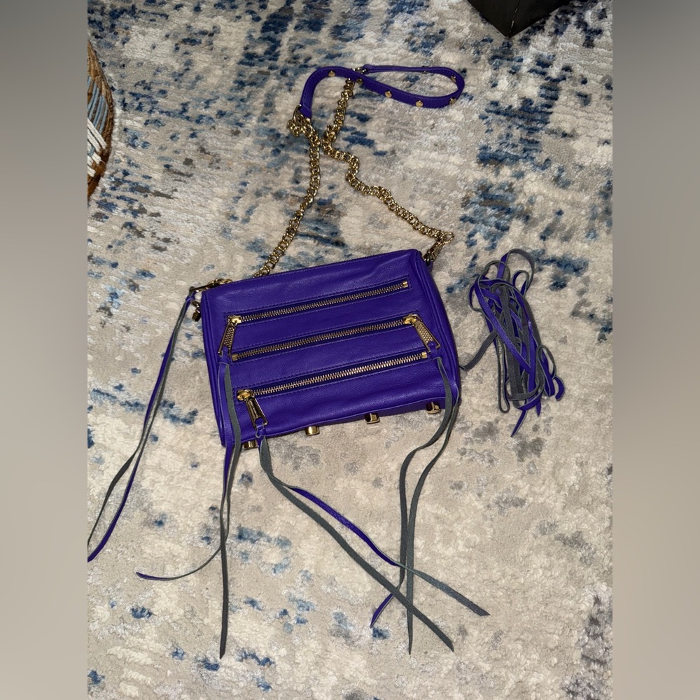 Rebecca Minkoff Purple Zipper MAC Crossbody Bag with Gold Chain extra tassels